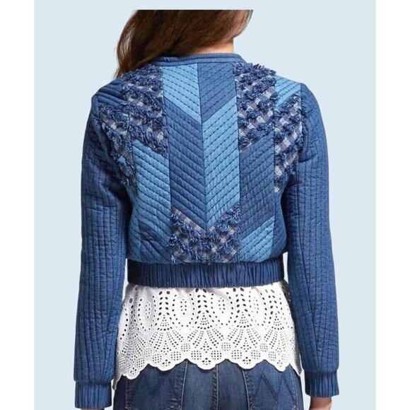 REBECCA TAYLOR Patch Chambray Jacket Textured Cropped Size XS - Picture 2 of 8